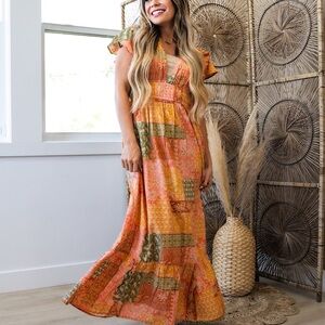 BILA 77 NWT Sorrento Flutter‎ Dress Women's Size Small Maxi Harvest Colors